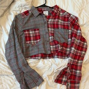 Plaid Cropped Button-Up Shirt